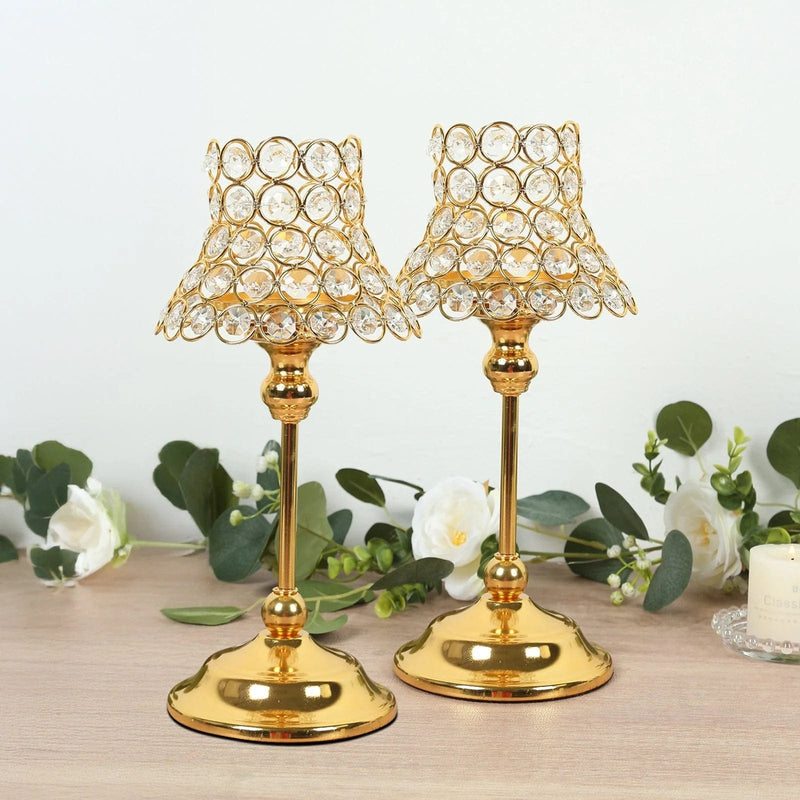 2 Pack 12" Candle Holders with Crystal Beaded Lamp Shades
