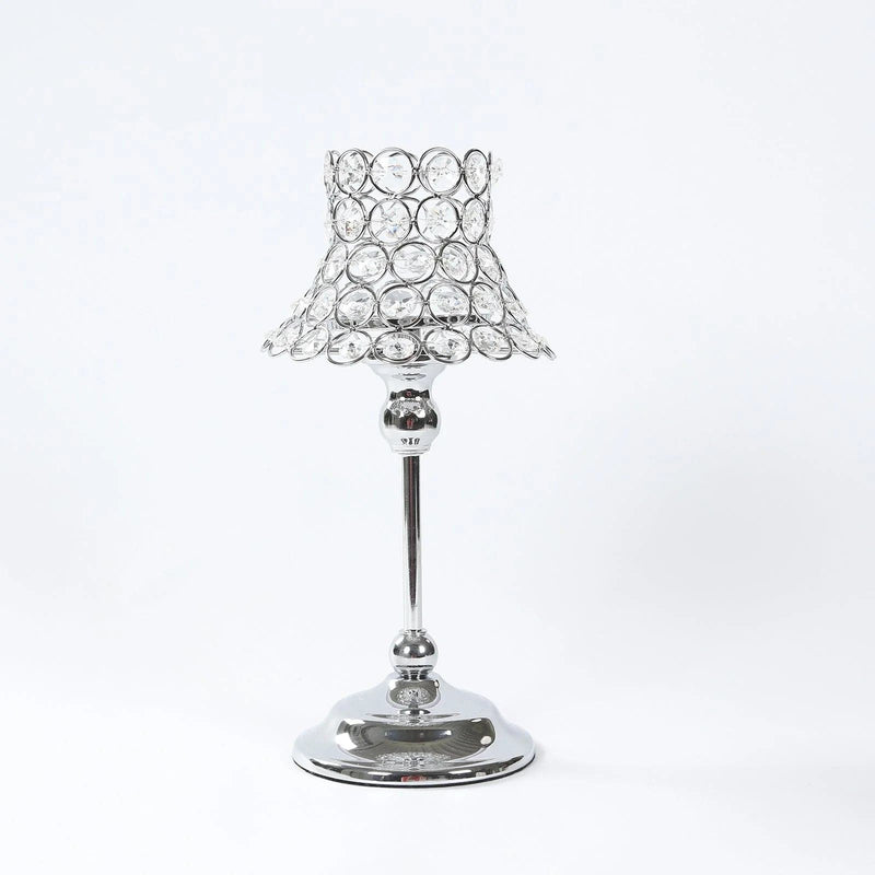 2 Pack 12" Candle Holders with Crystal Beaded Lamp Shades CHDLR_CAND_044_12_SILV