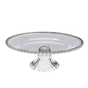 2 Pack 13" Round Plastic Pedestal Cake Stands with Gold Beaded Rim - Clear CAKE_PLST_R4239_1T_CLGD