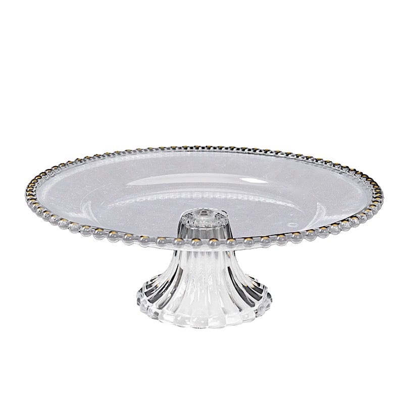 2 Pack 13" Round Plastic Pedestal Cake Stands with Gold Beaded Rim - Clear CAKE_PLST_R4239_1T_CLGD