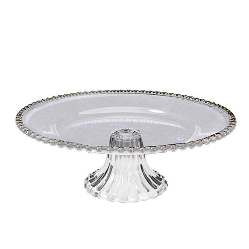2 Pack 13" Round Plastic Pedestal Cake Stands with Gold Beaded Rim - Clear CAKE_PLST_R4239_1T_CLGD