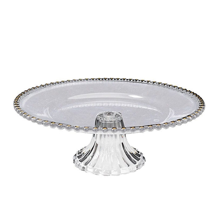 2 Pack 13" Round Plastic Pedestal Cake Stands with Gold Beaded Rim - Clear CAKE_PLST_R4239_1T_CLGD