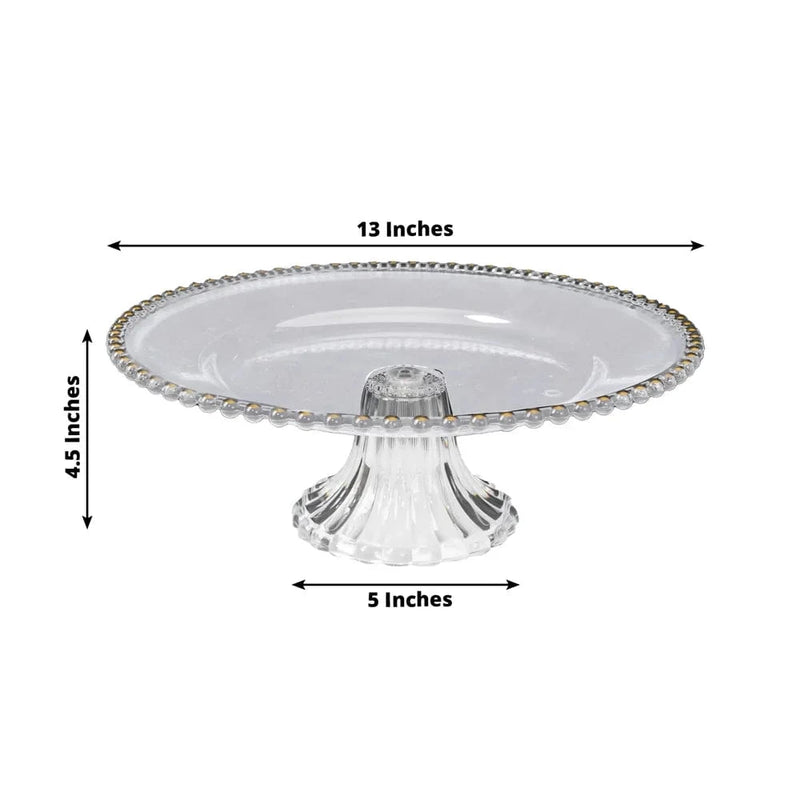 2 Pack 13" Round Plastic Pedestal Cake Stands with Gold Beaded Rim - Clear CAKE_PLST_R4239_1T_CLGD