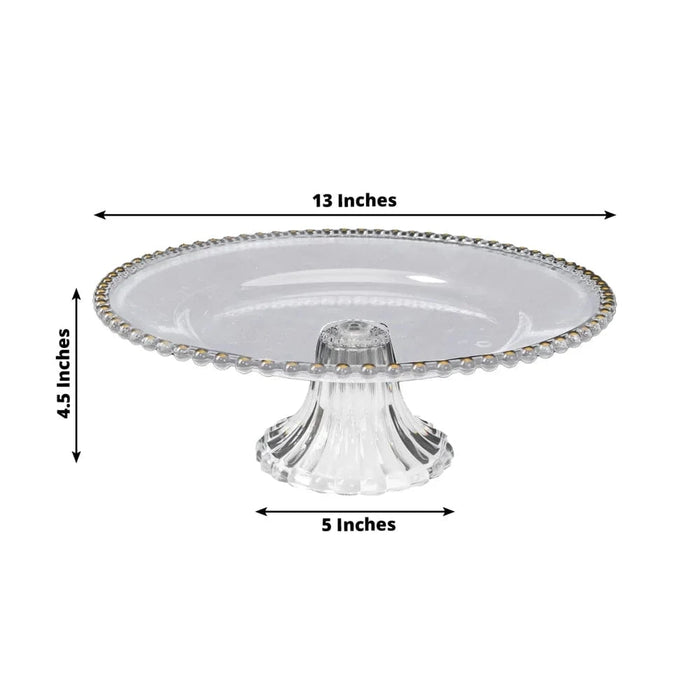 2 Pack 13" Round Plastic Pedestal Cake Stands with Gold Beaded Rim - Clear CAKE_PLST_R4239_1T_CLGD