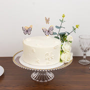 2 Pack 13" Round Plastic Pedestal Cake Stands with Gold Beaded Rim - Clear CAKE_PLST_R4239_1T_CLGD