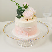 2 Pack 13" Round Plastic Pedestal Cake Stands with Gold Beaded Rim - Clear CAKE_PLST_R4239_1T_CLGD