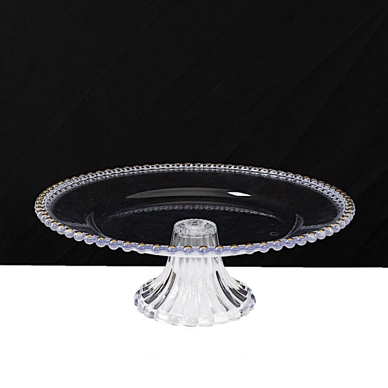 2 Pack 13" Round Plastic Pedestal Cake Stands with Gold Beaded Rim - Clear CAKE_PLST_R4239_1T_CLGD