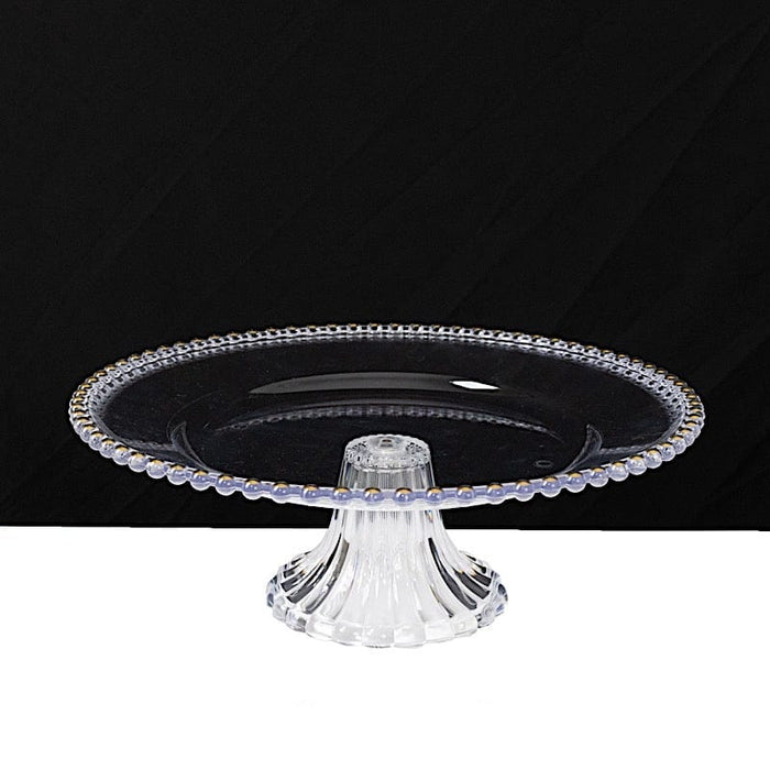 2 Pack 13" Round Plastic Pedestal Cake Stands with Gold Beaded Rim - Clear CAKE_PLST_R4239_1T_CLGD