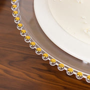 2 Pack 13" Round Plastic Pedestal Cake Stands with Gold Beaded Rim - Clear CAKE_PLST_R4239_1T_CLGD