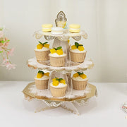 2 Pack 15" tall 3 Tier Round Cupcake Stands with Vintage Floral Pattern - White and Gold CAKE_CARB013_GOLD