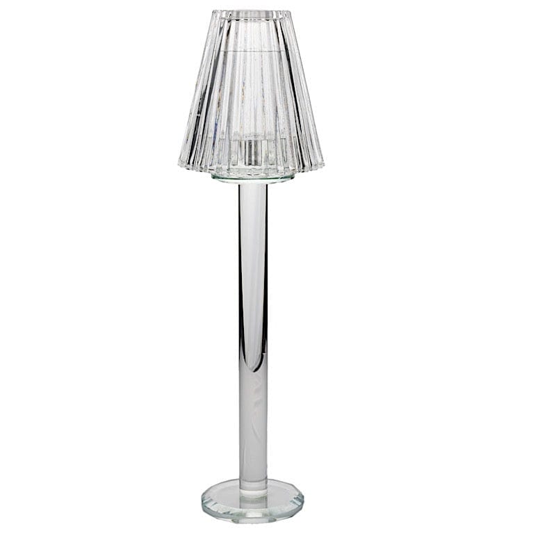 2 Pack 17" Crystal Glass Tealight Taper Candle Stands in Ribbed Vintage Table Lamp Shape - Clear CHDLR_CAND_038_1L_CLR