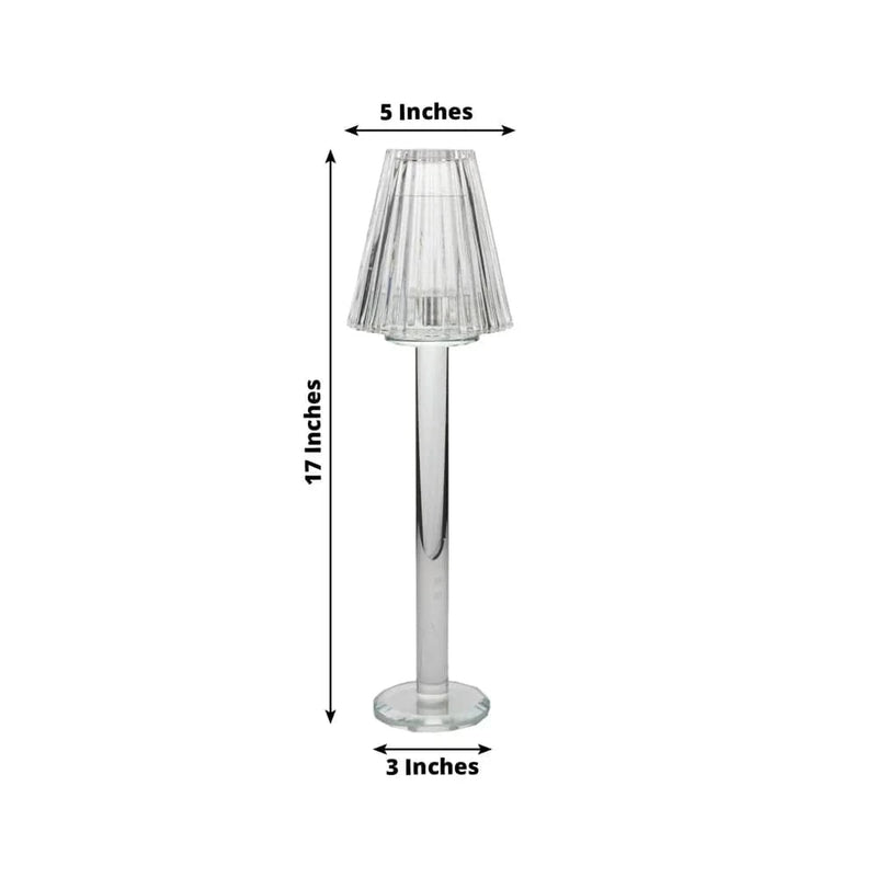 2 Pack 17" Crystal Glass Tealight Taper Candle Stands in Ribbed Vintage Table Lamp Shape - Clear CHDLR_CAND_038_1L_CLR