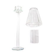 2 Pack 17" Crystal Glass Tealight Taper Candle Stands in Ribbed Vintage Table Lamp Shape - Clear CHDLR_CAND_038_1L_CLR