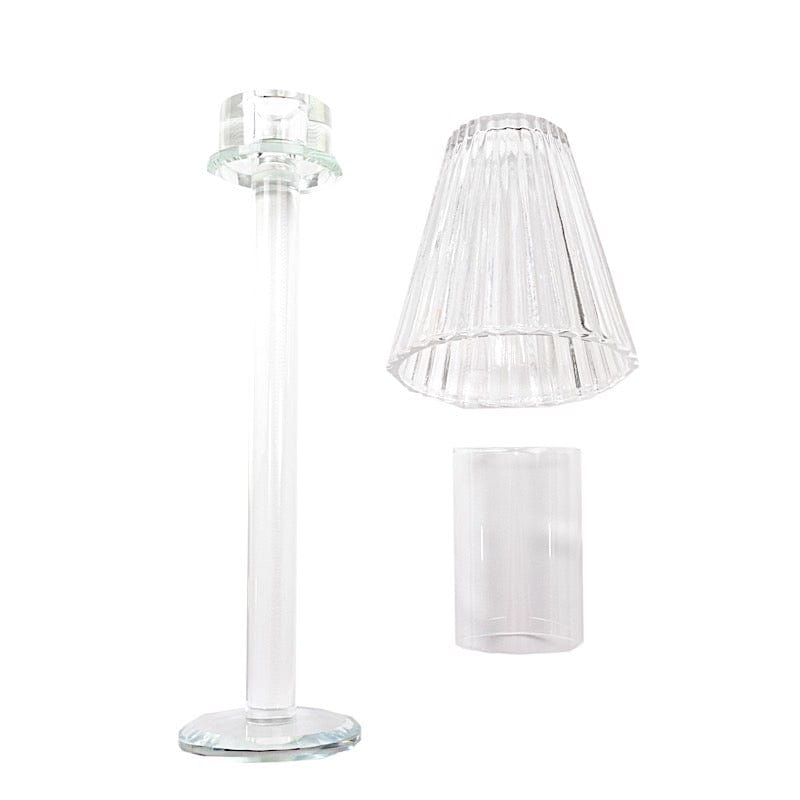 2 Pack 17" Crystal Glass Tealight Taper Candle Stands in Ribbed Vintage Table Lamp Shape - Clear CHDLR_CAND_038_1L_CLR