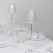 2 Pack 17" Crystal Glass Tealight Taper Candle Stands in Ribbed Vintage Table Lamp Shape - Clear CHDLR_CAND_038_1L_CLR