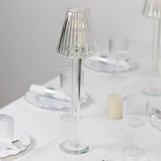 2 Pack 17" Crystal Glass Tealight Taper Candle Stands in Ribbed Vintage Table Lamp Shape - Clear CHDLR_CAND_038_1L_CLR