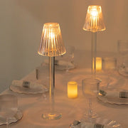 2 Pack 17" Crystal Glass Tealight Taper Candle Stands in Ribbed Vintage Table Lamp Shape - Clear CHDLR_CAND_038_1L_CLR