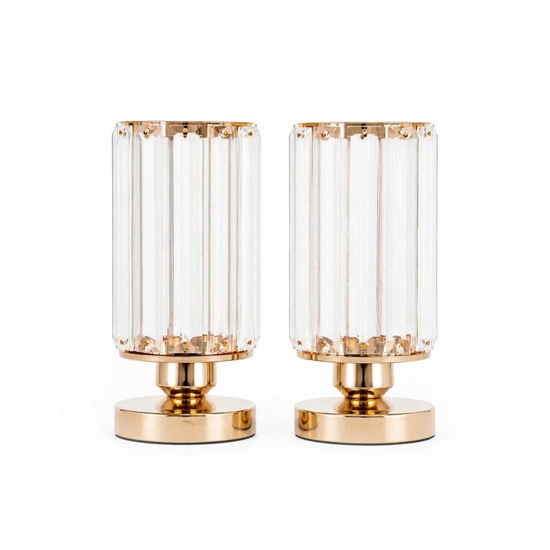 2 Pack 8.5" Crystal Pendant Hurricane Candle Holders - Gold CHDLR_CAND_042R_9_GOLD