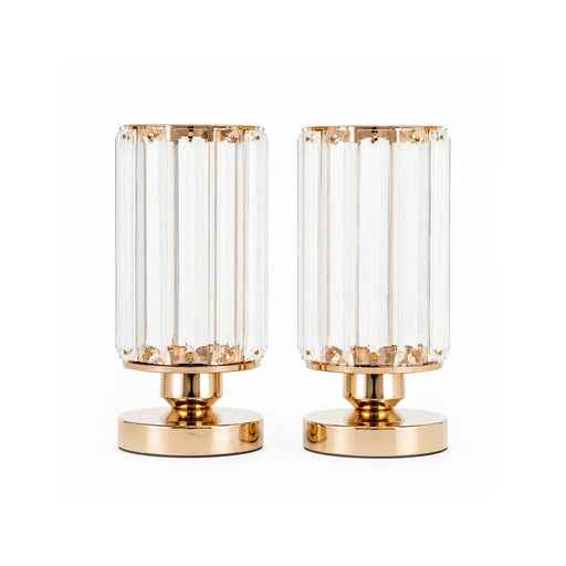2 Pack 8.5" Crystal Pendant Hurricane Candle Holders - Gold CHDLR_CAND_042R_9_GOLD