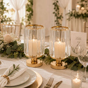 2 Pack 8.5" Crystal Pendant Hurricane Candle Holders - Gold CHDLR_CAND_042R_9_GOLD