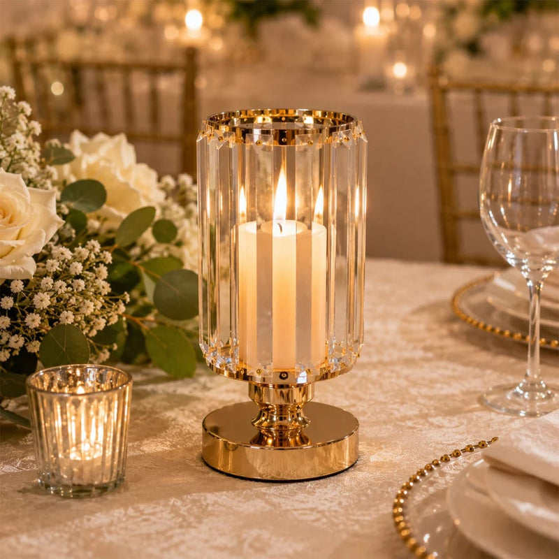 2 Pack 8.5" Crystal Pendant Hurricane Candle Holders - Gold CHDLR_CAND_042R_9_GOLD