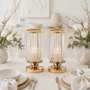 2 Pack 8.5" Crystal Pendant Hurricane Candle Holders - Gold CHDLR_CAND_042R_9_GOLD