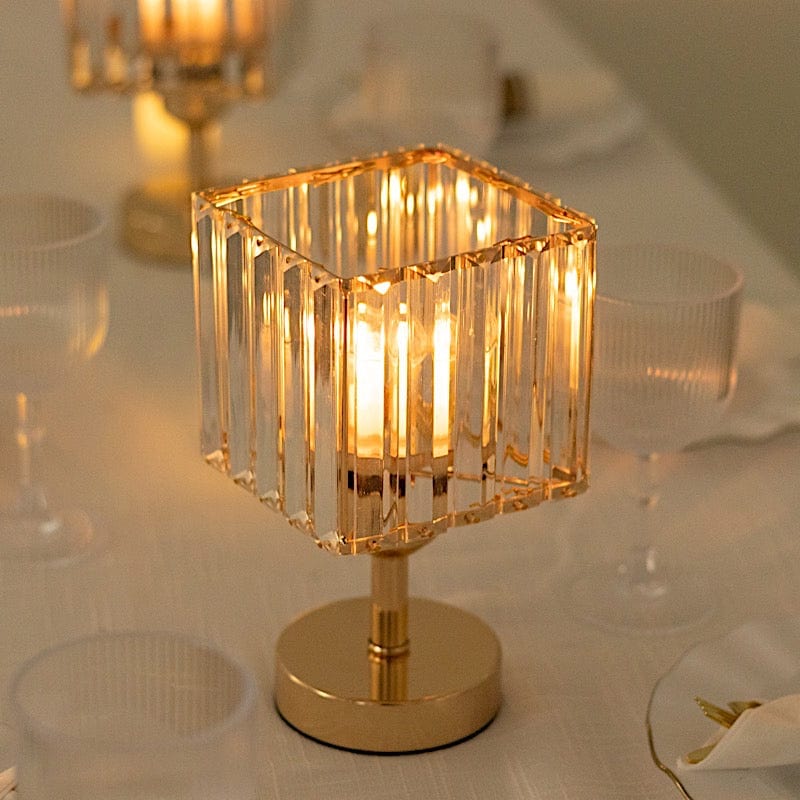 2 Pack 9" Crystal Pendant Hurricane Candle Holders - Gold CHDLR_CAND_042S_9_GOLD