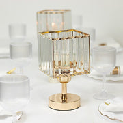 2 Pack 9" Crystal Pendant Hurricane Candle Holders - Gold CHDLR_CAND_042S_9_GOLD