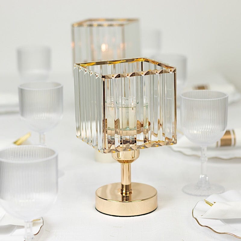 2 Pack 9" Crystal Pendant Hurricane Candle Holders - Gold CHDLR_CAND_042S_9_GOLD