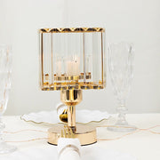 2 Pack 9" Crystal Pendant Hurricane Candle Holders - Gold CHDLR_CAND_042S_9_GOLD