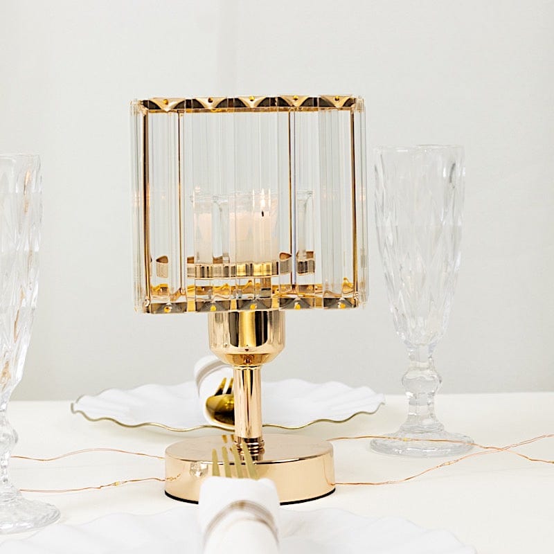 2 Pack 9" Crystal Pendant Hurricane Candle Holders - Gold CHDLR_CAND_042S_9_GOLD