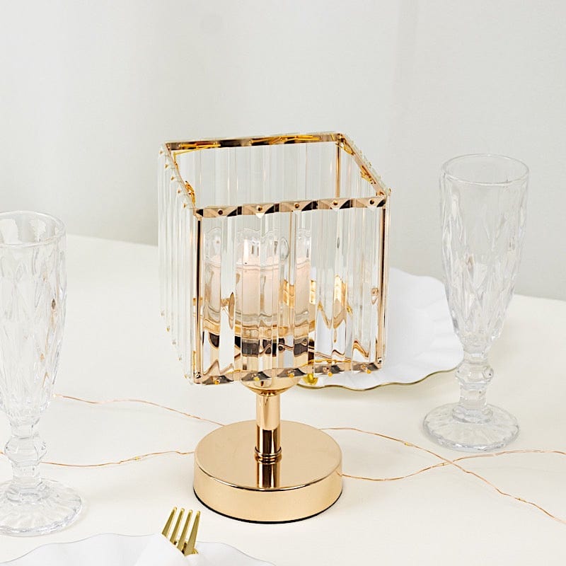 2 Pack 9" Crystal Pendant Hurricane Candle Holders - Gold CHDLR_CAND_042S_9_GOLD