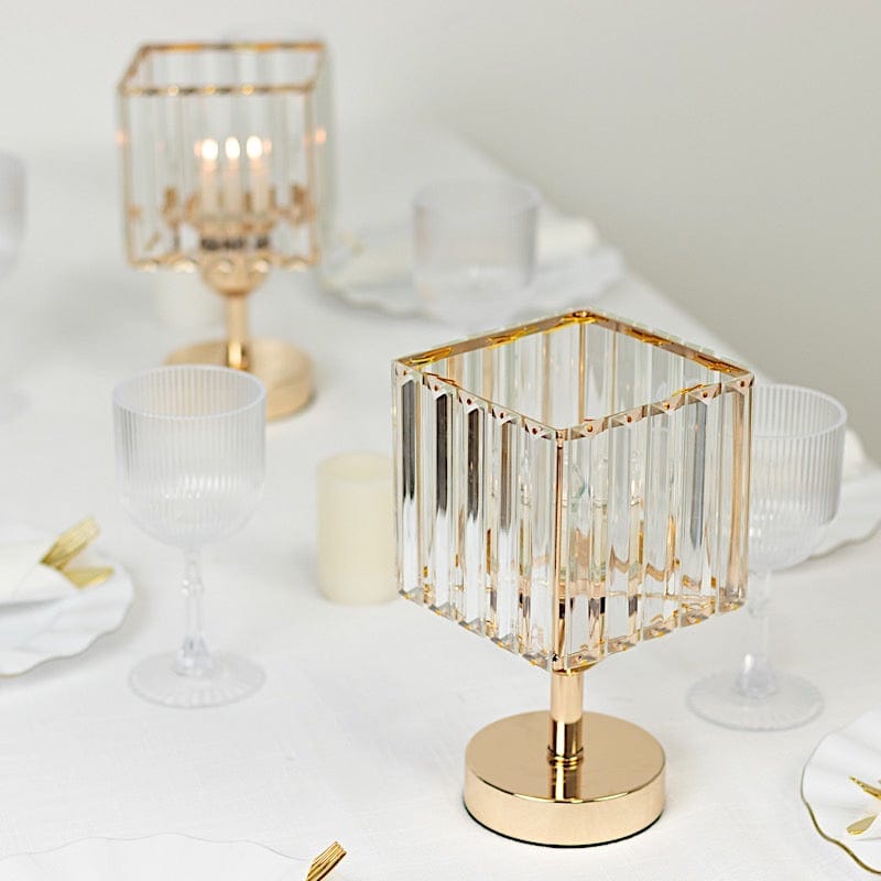 2 Pack 9" Crystal Pendant Hurricane Candle Holders - Gold CHDLR_CAND_042S_9_GOLD