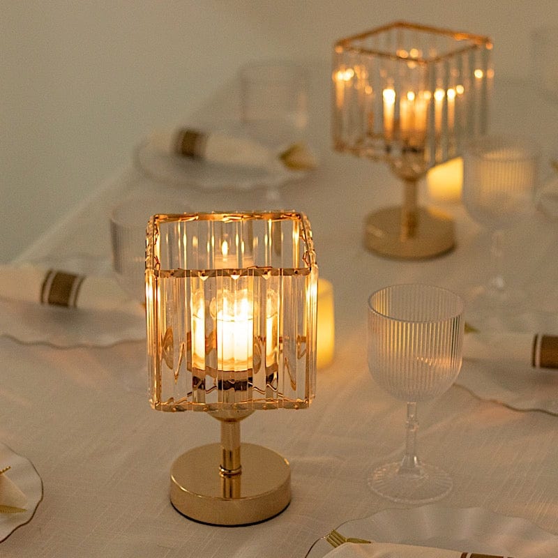 2 Pack 9" Crystal Pendant Hurricane Candle Holders - Gold CHDLR_CAND_042S_9_GOLD