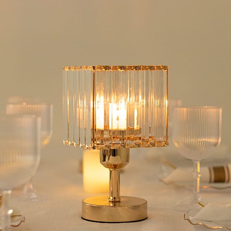 2 Pack 9" Crystal Pendant Hurricane Candle Holders - Gold CHDLR_CAND_042S_9_GOLD