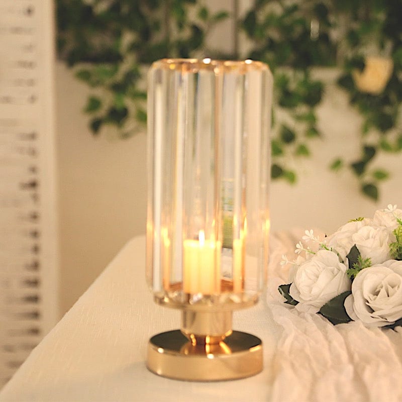 2 Pack Crystal Pendant Hurricane Candle Holders - Gold CHDLR_CAND_042R_10_GOLD