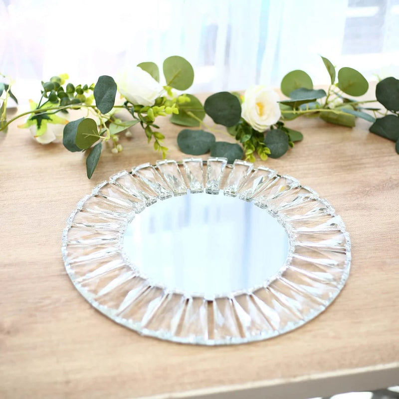 2 pcs 14" Round  Crystal Pendant Metal Charger Plates with Mirror Glass - Gold