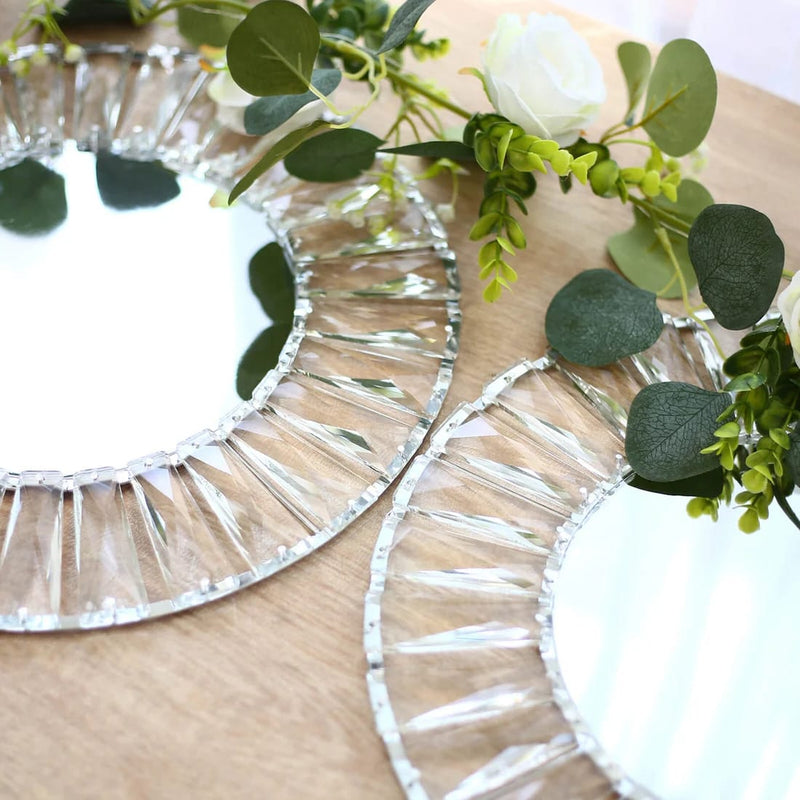 2 pcs 14" Round  Crystal Pendant Metal Charger Plates with Mirror Glass - Gold