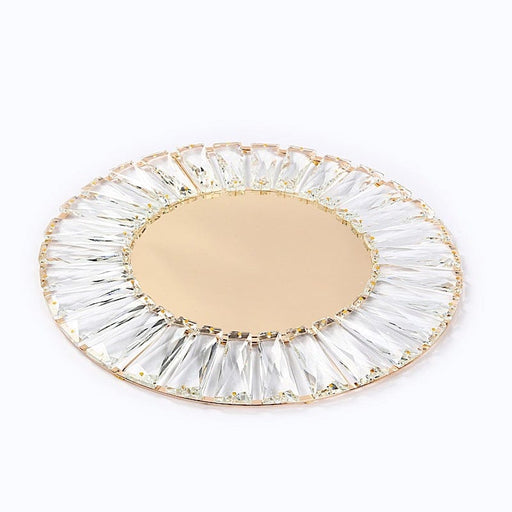 2 pcs 14" Round  Crystal Pendant Metal Charger Plates with Mirror Glass - Gold CHRG_MET0004_14_GOLD