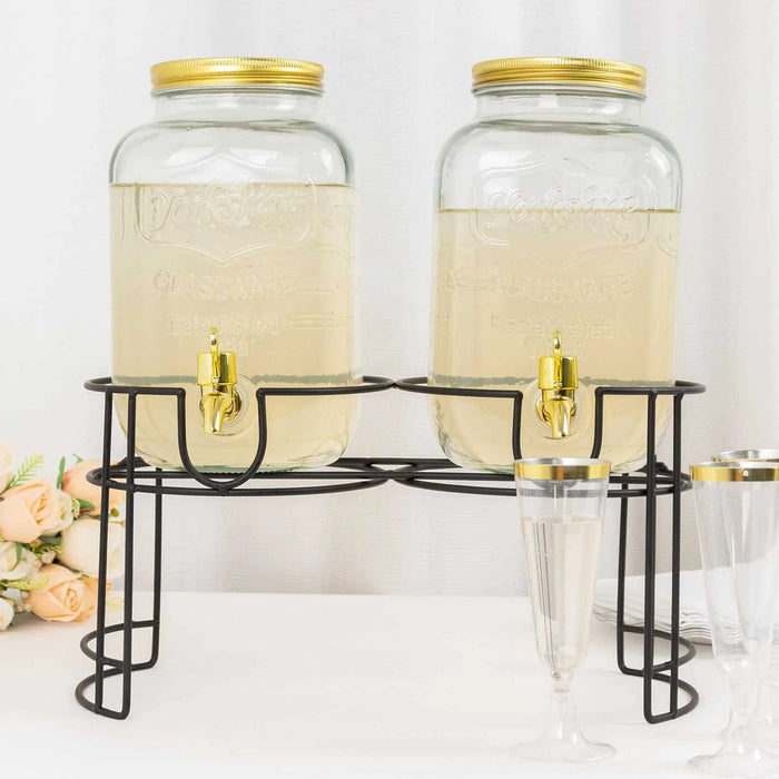 2 pcs 2 gallons Jar Glass Beverage Dispensers Set with Spigot and Stand