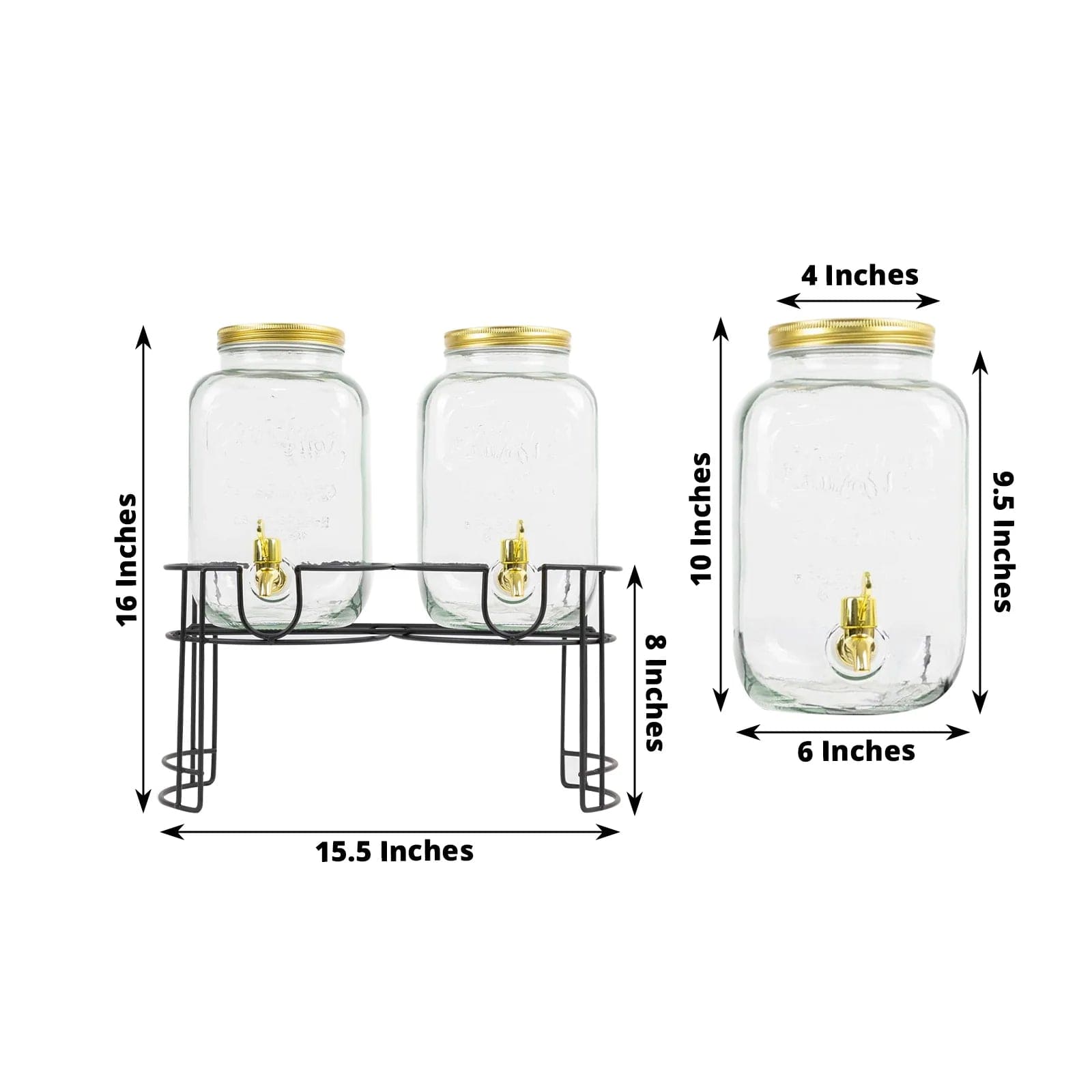 2 pcs 2 gallons Jar Glass Beverage Dispensers Set with Spigot and Stand