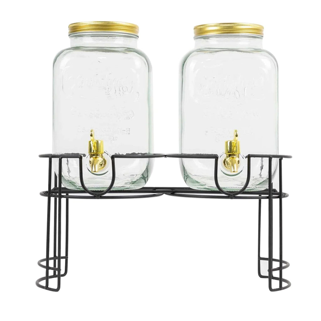 2 gal glass water dispenser 2 pcs 2 gallons Jar Glass Beverage Dispensers Set Spigot and Stand