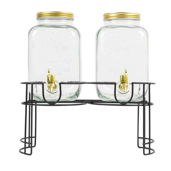 2 pcs 2 gallons Jar Glass Beverage Dispensers Set with Spigot and Stand DISP_GLAS01_1_CLGD