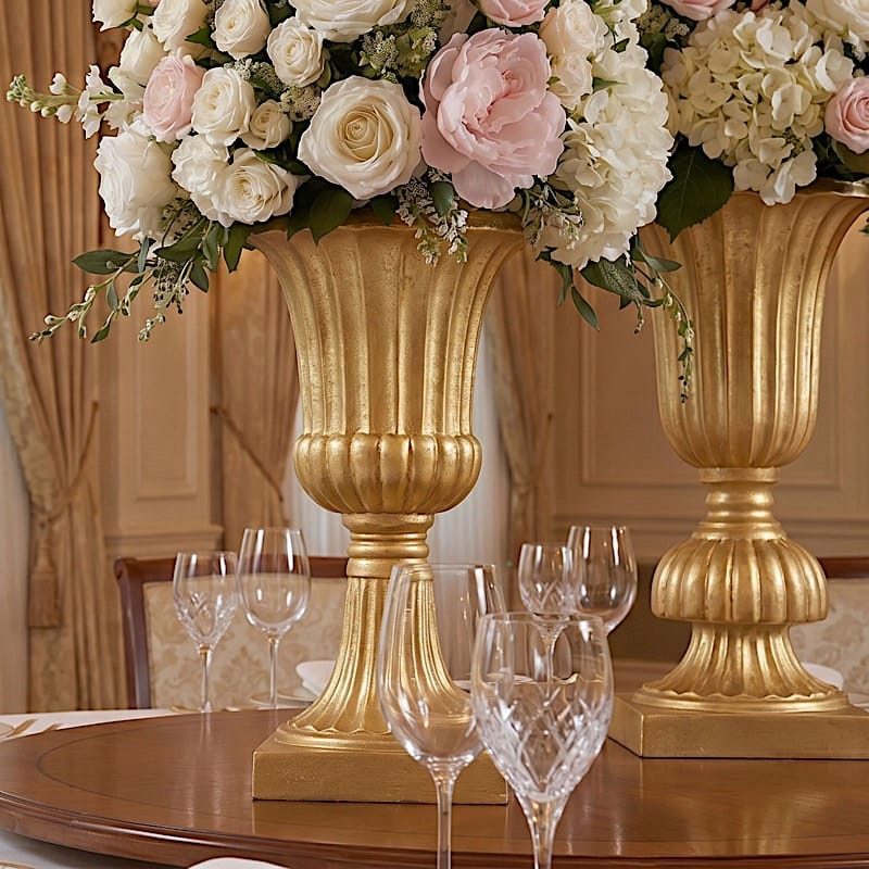 2 pcs 20" tall Plastic Roman Column Urn Planters with Detachable 3-Piece Convertible Design - Gold PROP_ROMA_30_GOLD