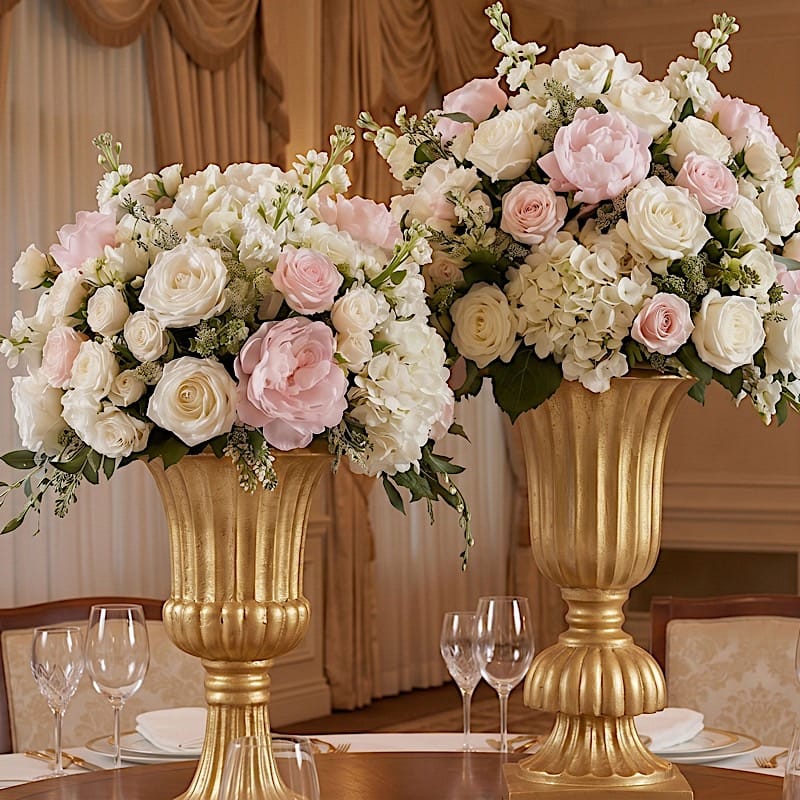 2 pcs 20" tall Plastic Roman Column Urn Planters with Detachable 3-Piece Convertible Design - Gold PROP_ROMA_30_GOLD