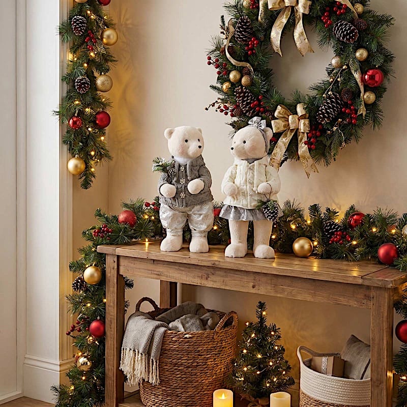 2 pcs 24" Plush Teddy Bear Figurines Boy & Girl with Knit Jackets