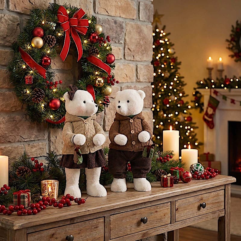 2 pcs 24" Plush Teddy Bear Figurines Boy & Girl with Knit Jackets