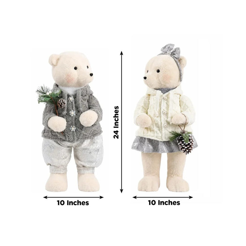 2 pcs 24" Plush Teddy Bear Figurines Boy & Girl with Knit Jackets