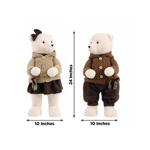 2 pcs 24" Plush Teddy Bear Figurines Boy & Girl with Knit Jackets