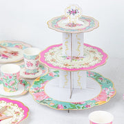 2 pcs 3 Tier 14" Floral Cardboard Dessert Pedestal Display with Scalloped Edges - Assorted CAKE_CARB004_MIX_FLOR